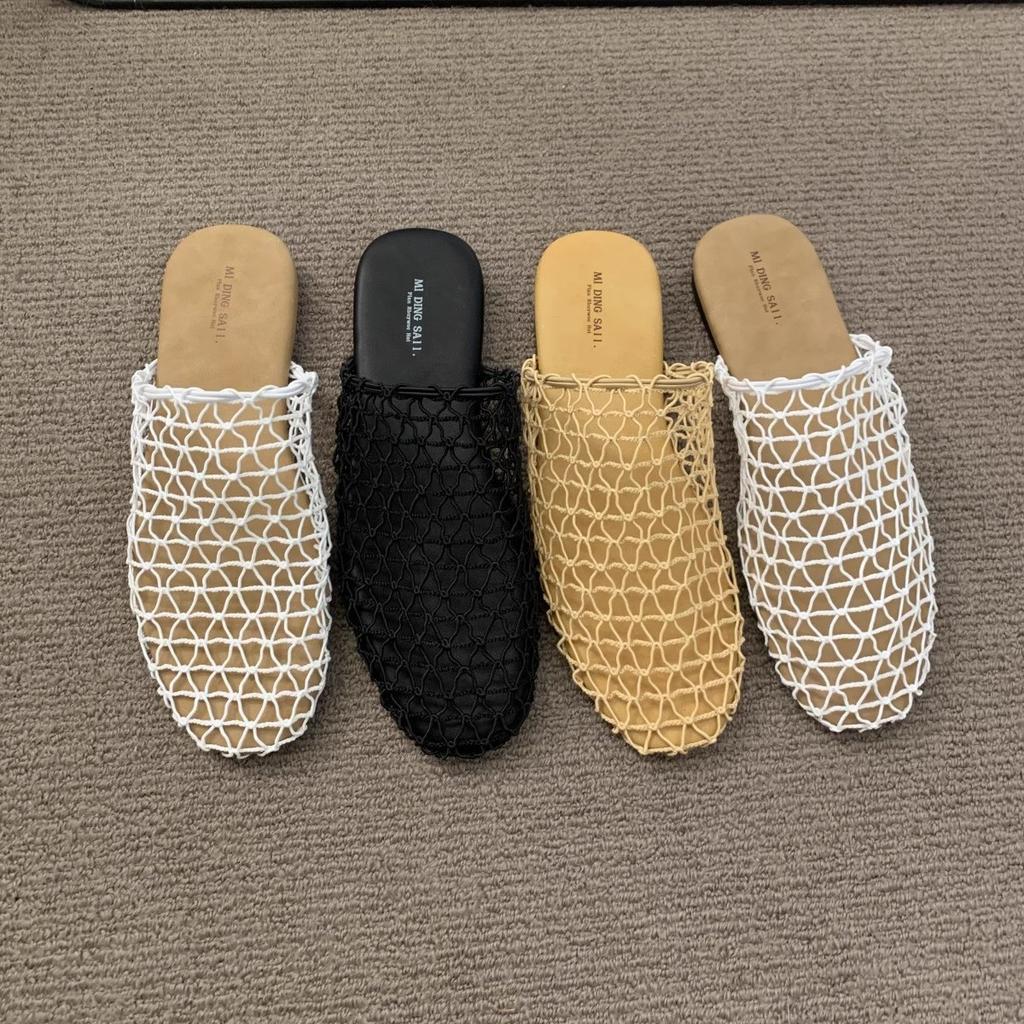 Cool Summer Mesh Woven Breathable Soft Bottom Bag Head Half Slippers Women's 2025 New Versatile Outer Wear Fishing Net Sandals