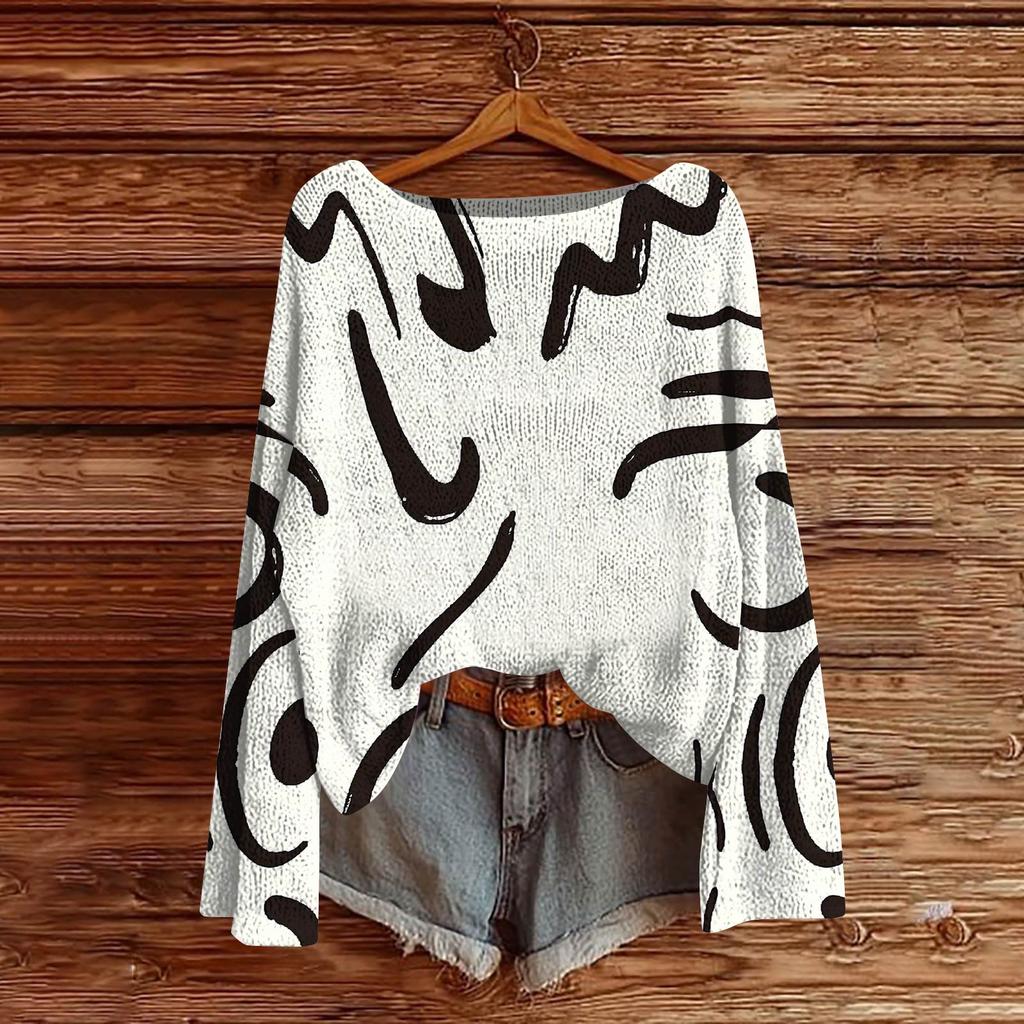 Women's Fashion Vintage Lightweight Sweater Casual Long-Sleeve Knit Pullover Top