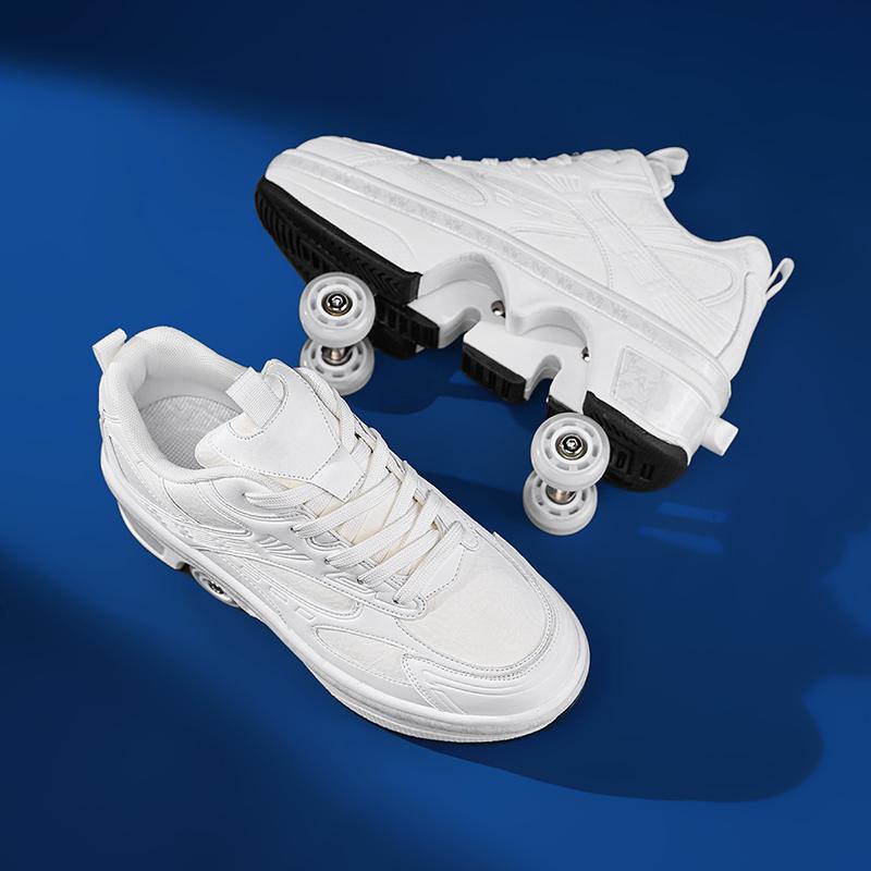 Teenagers Skate Shoes Four-wheel Dual-use Roller Skates Double Row Walking Shoes for Kids