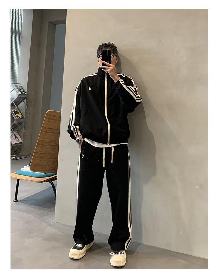 Completo Due Pezzi Casual Uomo Autunno/Inverno Stile Coreano con Collo Alto e Vestibilità Larga per Studente Sportivo 2024