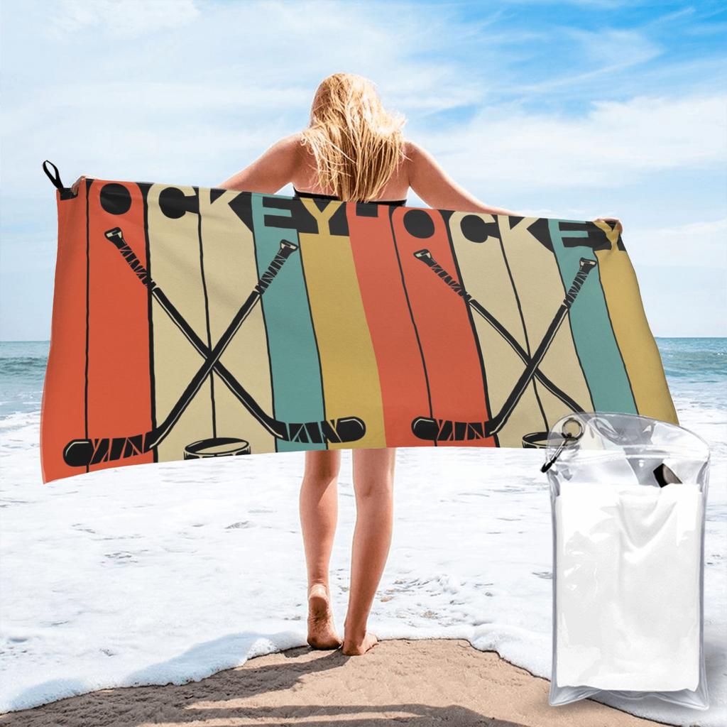 Hockey Vintage Beach Towel Soft Microfiber Quick Dry Absorbent Quick Towels For Bath