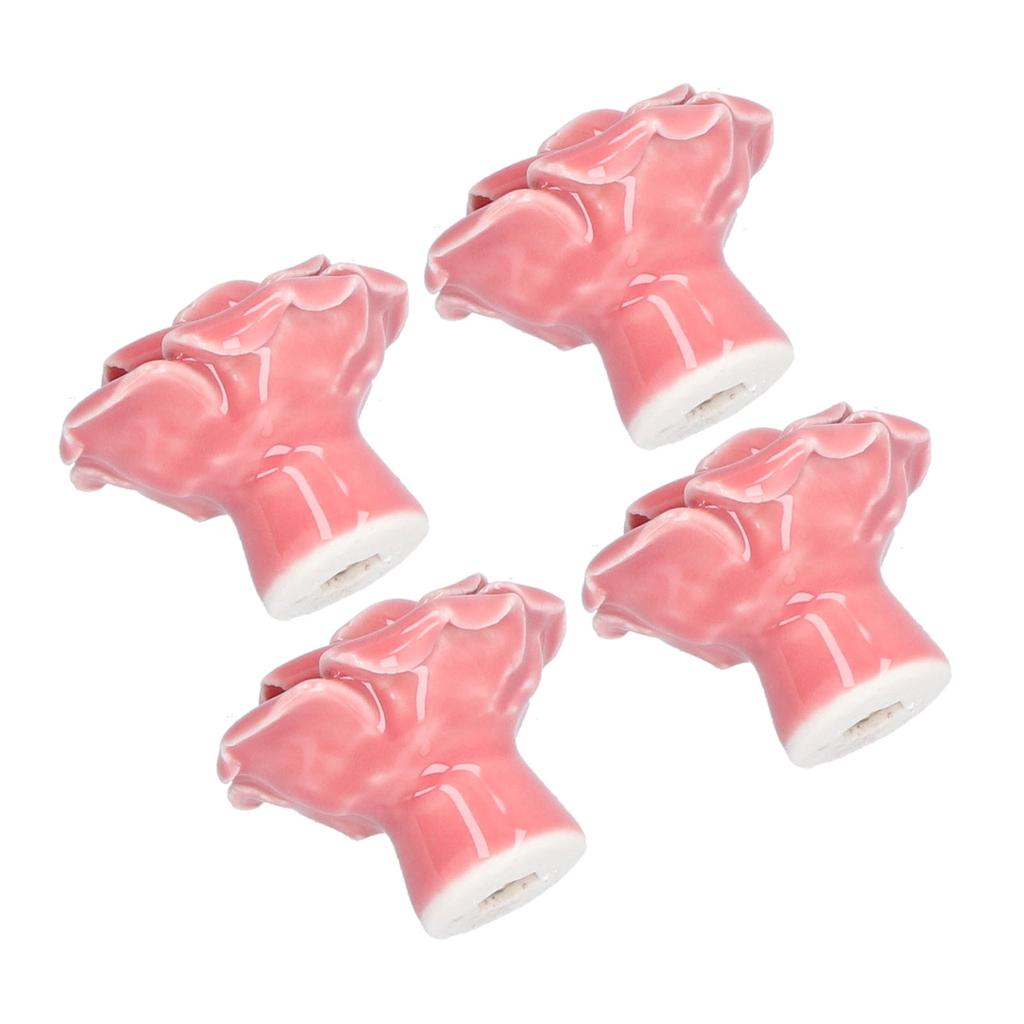 4 Set Rose Shaped Handle Modern Ceramic Cabinet Knob for Home Living Room BedroomPink
