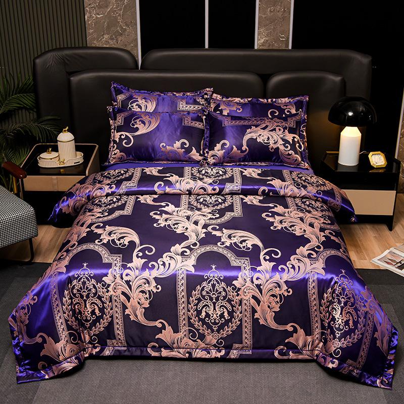 New 4Pcs European Satin Jacquard Bedding Set Four Season Universal Skin Friendly Cozy Duvet Set Double Couple Size Bedclothes