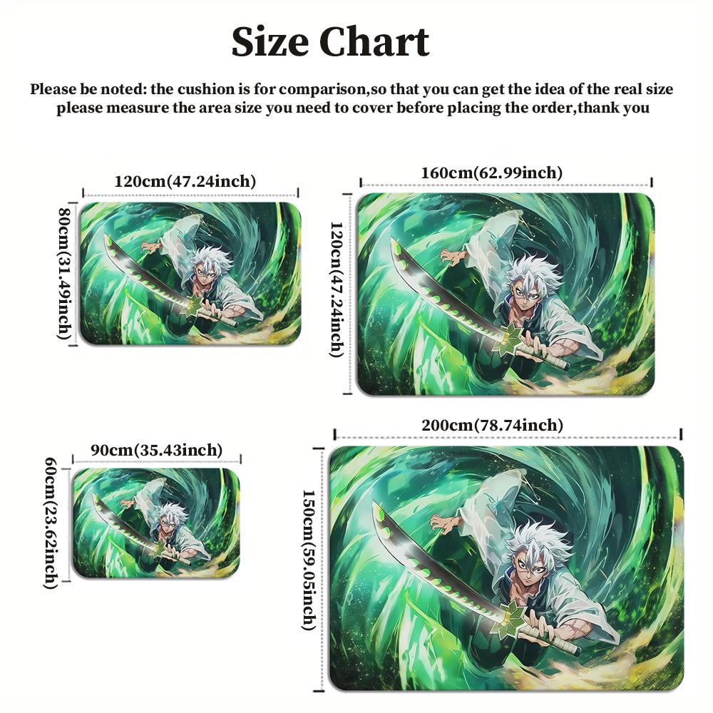 Anime Swordsman Area Rug, Green Wind Theme Non-slip Floor Mat,Decorative Carpet for Gaming Room Bedroom,Washable Home Decor Gift