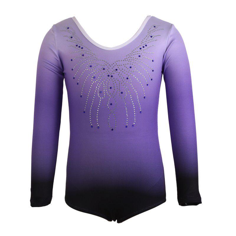 Elegant Patterned Gradient Bodysuit Long-Sleeve Diamond Ballet Gymnastics Clothes Dance Clothes