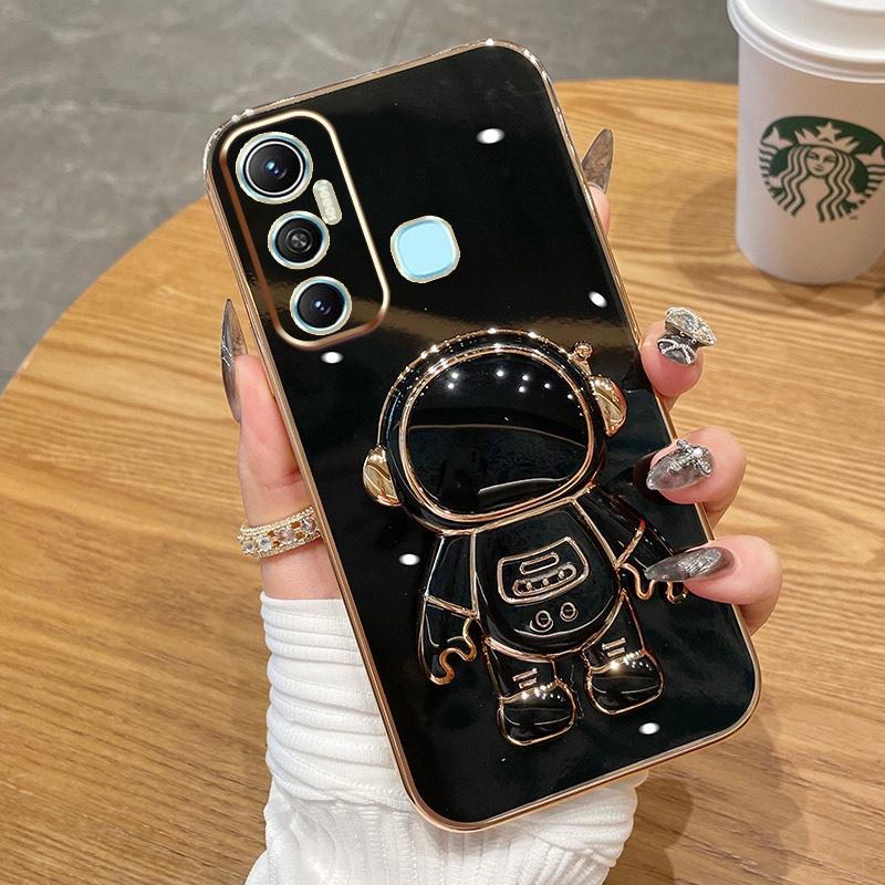 For Infinix Hot30 40 30 30i 20s 20i 20 12i 11 11s 10s 10i 8 9 10 Play 12 Pro Case Soft Silicone Astronauts Holder Back Cover Bracket Phone Case