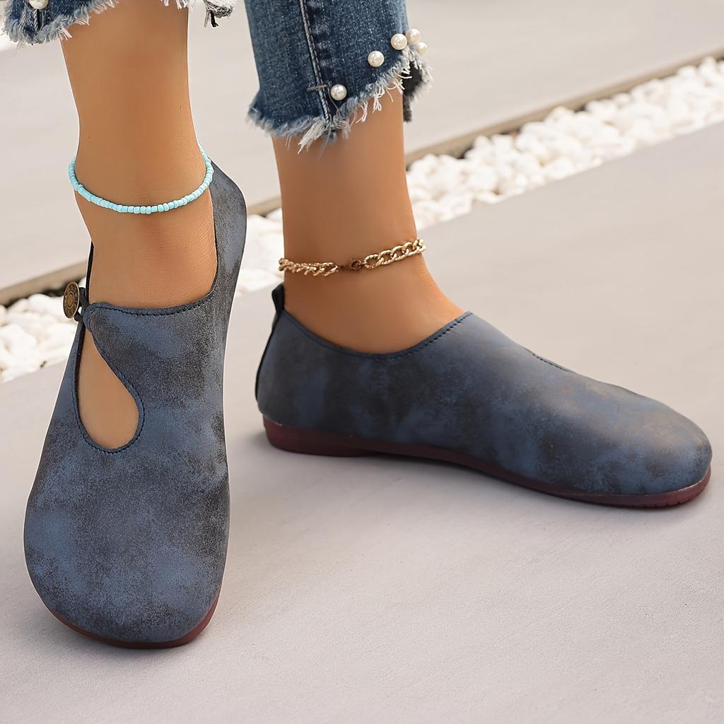 Fashion Retro Style Women's One-pedal Flat Shoes - Light and Comfortable, Round Head Design and Rubber Sole