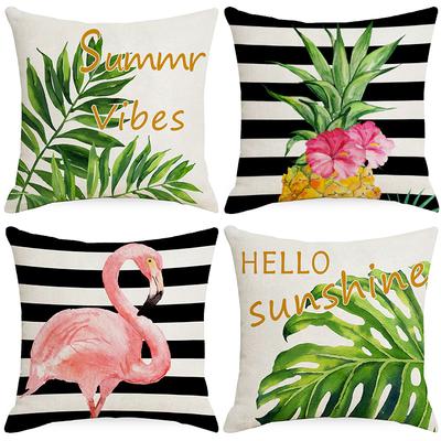 New Summer Flamingo Printed Pillowcase Striped Pineapple Green Plant Linen Home Pillow Cushion
