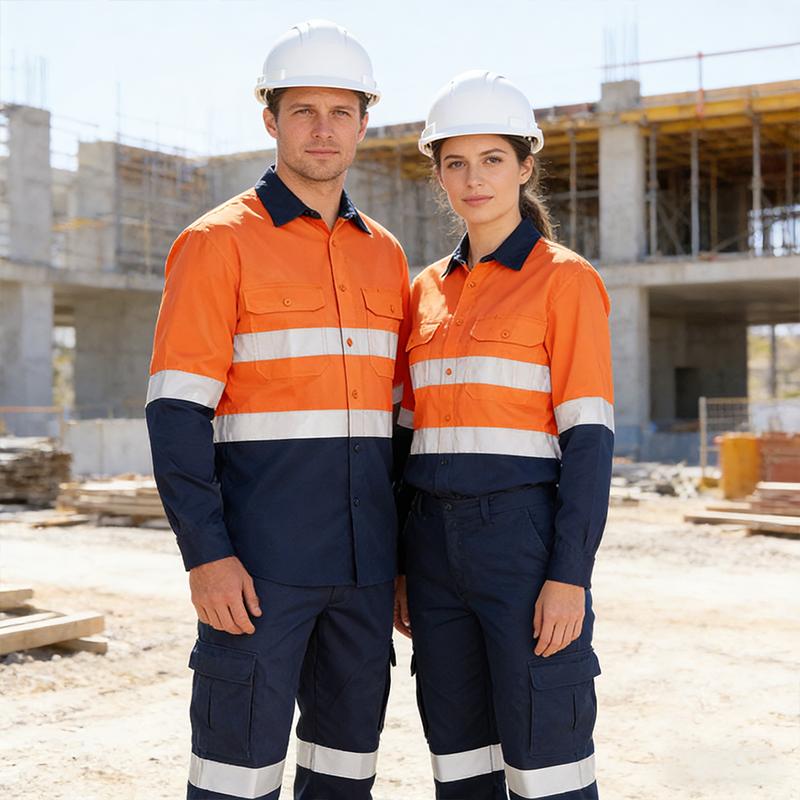 Custom Logo Cotton Traffic Mining Industrial Construction High Visibility Worker Workwear Hi Vis Reflective Safety Work Shirts S