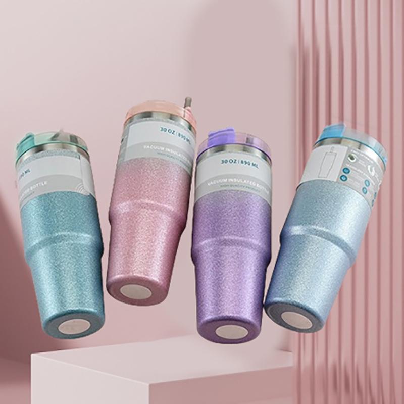 

30 унций алмазная краска кружка кофе с соломой двойной стенки из нержавеющей стали термос для автомобильного путешествия изоляция чашка для воды