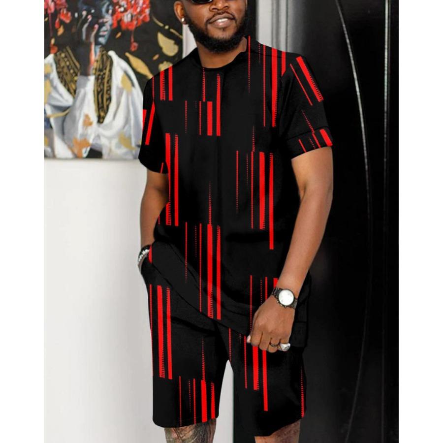 Letní pánský set Módní 2dílný set Pánské tričko Šortky Kalhoty Oblek Ležérní krátká tepláková souprava Nadměrné Vintage Pánské oblečení