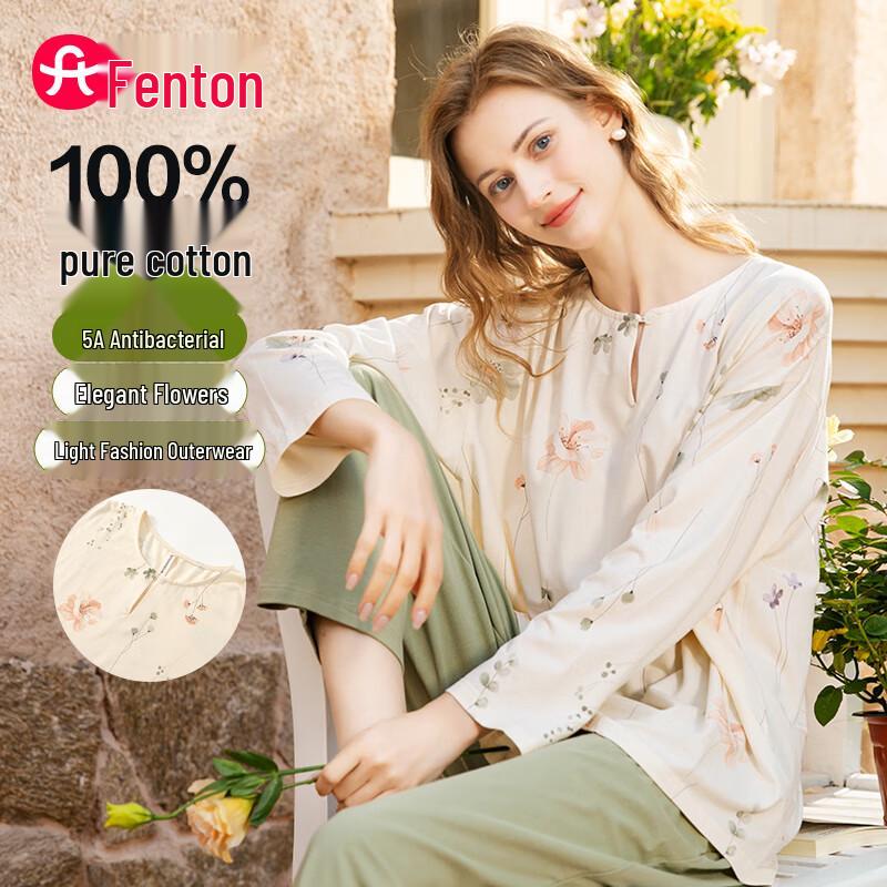 Fenteng Women s 5A Antibacterial Floral Cotton Pajama Set M