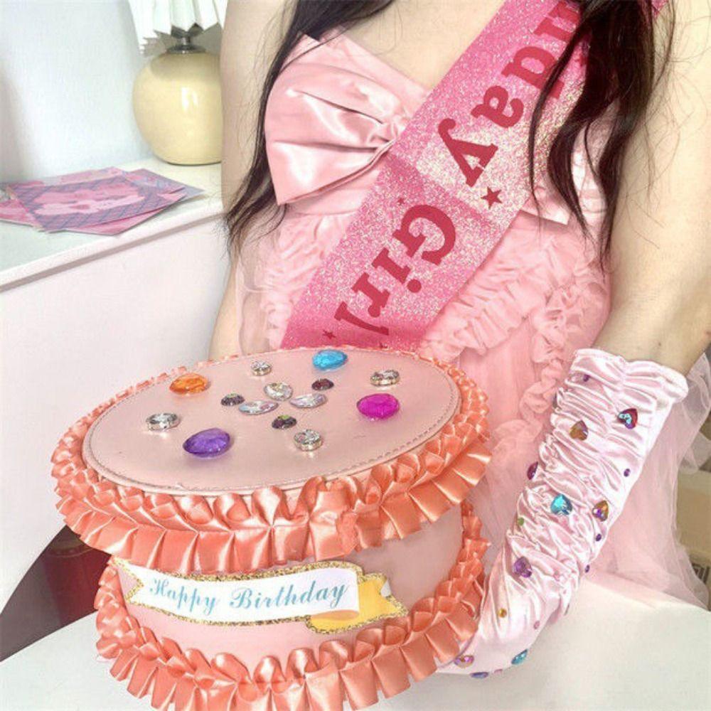 Long Pleated Mittens Pleated  Gloves Sweet Pink Gloves Party  Performance