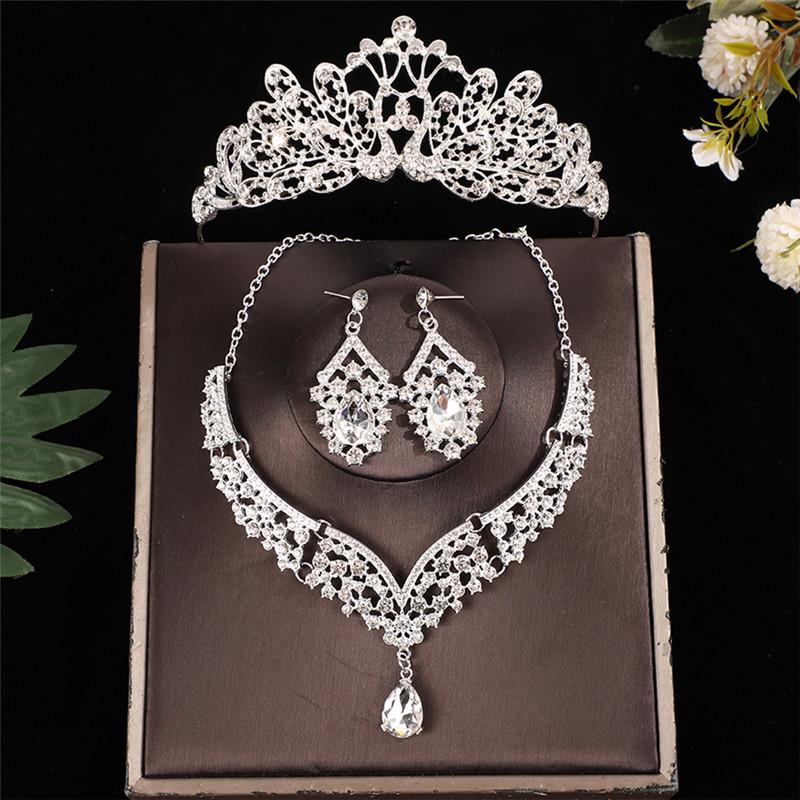 European & American Crown Necklace & Earrings Alloy Jewelry Set for Brides