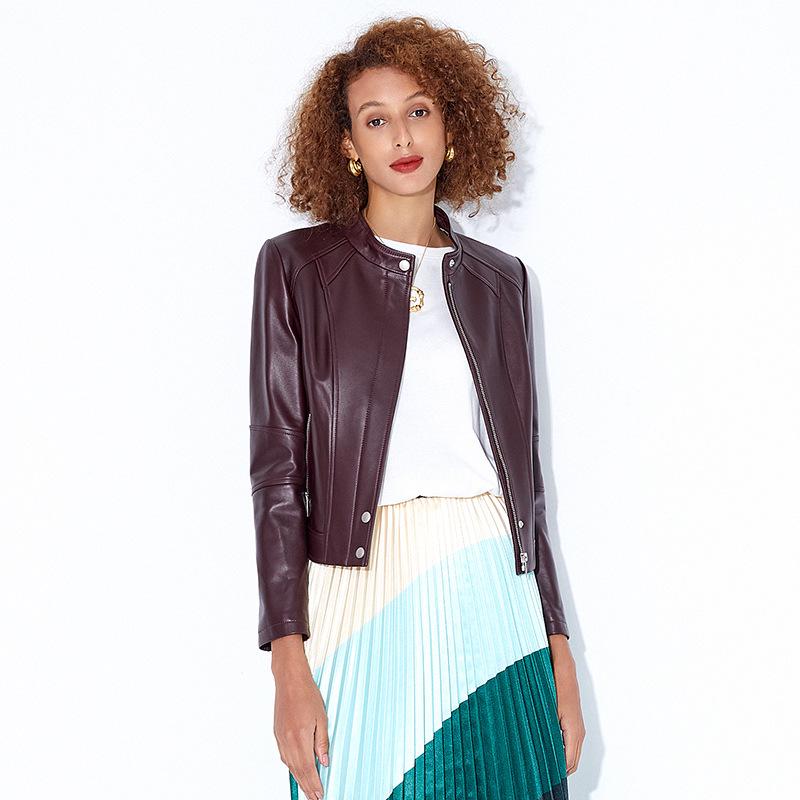 

Настоящая женская мотоциклетная куртка из черной овчины, коллекция Весна 2025, маленькая повседневная верхняя одежда XXL 123-135 lbs винный/красный