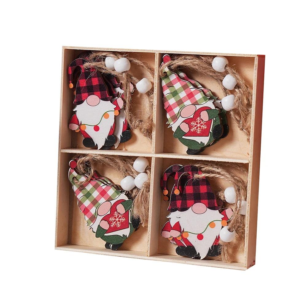12/24PC Christmas Elf Green Hair Monster Wooden Pendant Xmas Party Christmas Tree Decor Home Festival Scene Hanging Decor Gift
