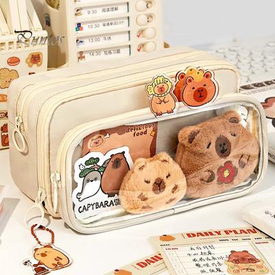 Capybara Kalem Kutusu Büyük Kapasiteli Çok Katmanlı Kanvas Kalem Çantası Bölmeli Su Geçirmez Malzeme Kendin Yap Kalem Kutusu Seti