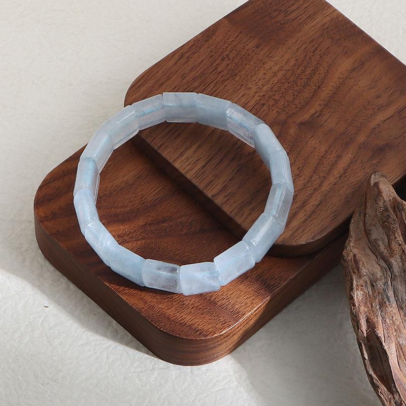 Natural Blue Pink Chalcedony Hand Row Bracelet Rhombus Section Hand Row Square Agate Crystal Hand Row Bracelet.