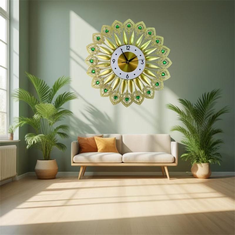 Crystal Leaves Wall Clock None-Ticking Silents Battery Operated Clocks Decorative Wall Clocks for Living Room Decors