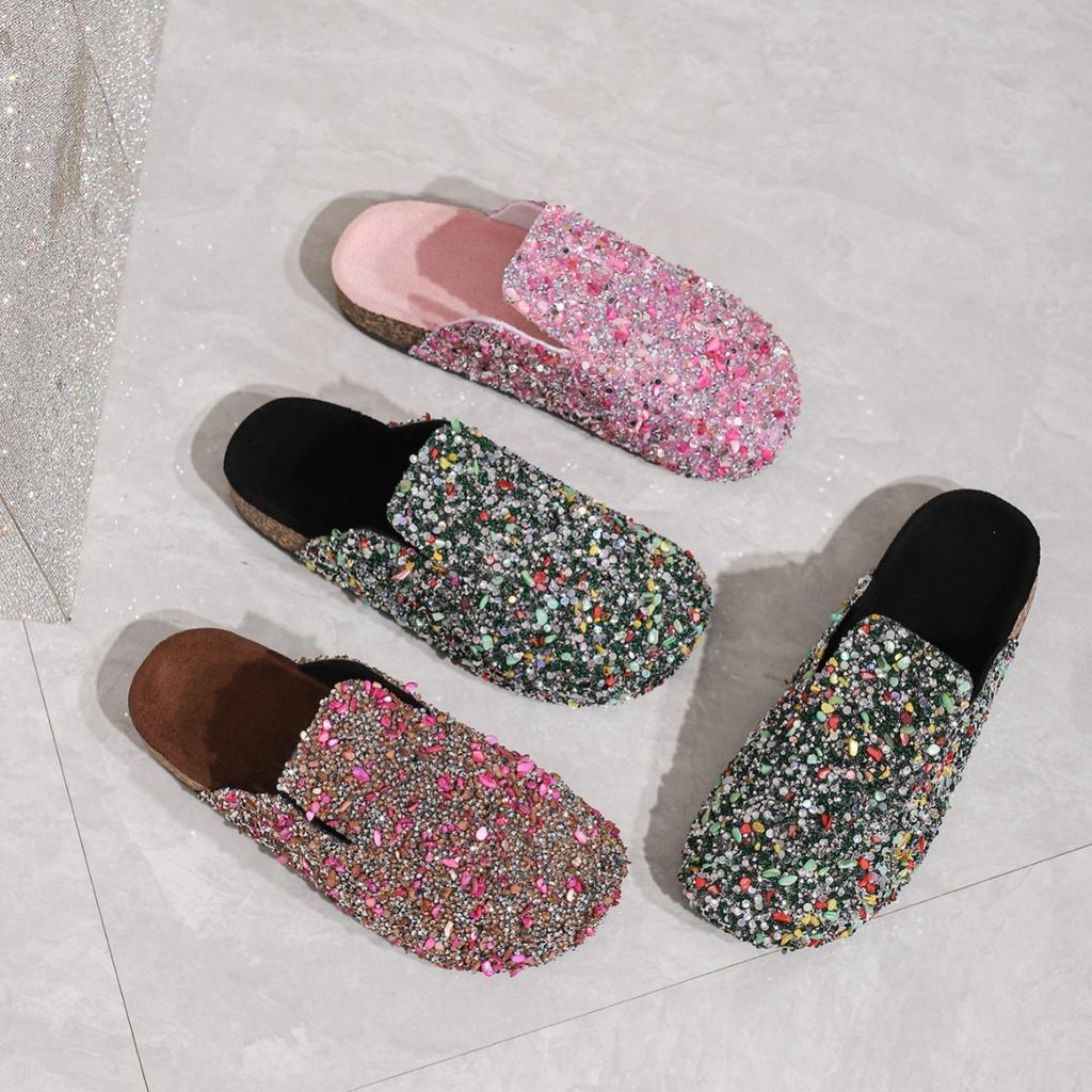 Baotou Brick Slippers, Women's Shoes, Sequins, Semi Slippers, Soft Soled Shoes, Casual Shoes, Non Slip Shoes, Sandals