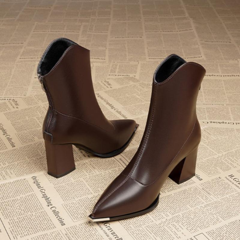 Fashion 2025New Arrival Women Ankle Boots High Quality Casual Leather Boots Fashion Pointe High Heel Boots Plush Warm Women Winter Botas