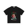 Christmas T Shirt Black Santa Claus Riding Scooter with Gift Bag and Merry Christmas Text Holiday Party Casual Wear