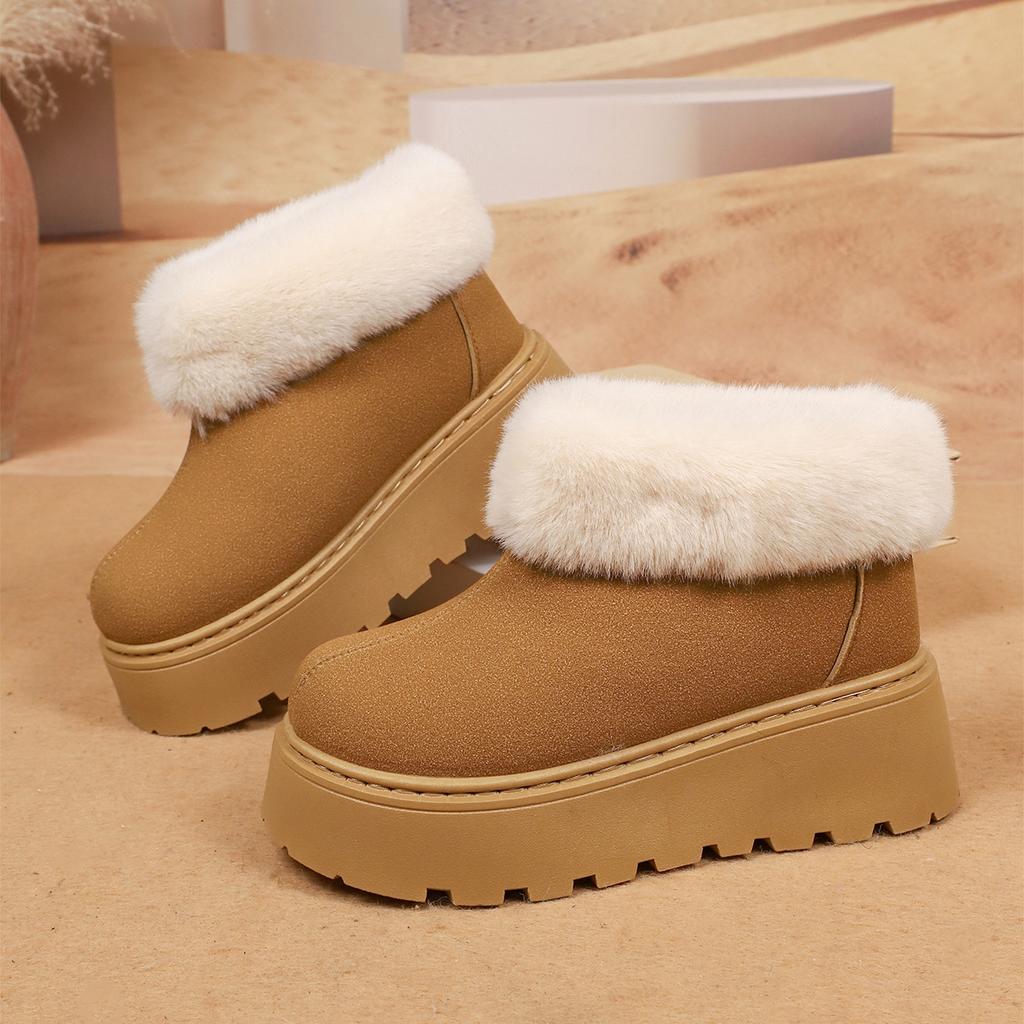 Faux Fur Chunky Platform Snow Boots for Women  Winter Slip On Thick Bottom Ankle Boots Woman Non Slip Cotton Botas Mujer
