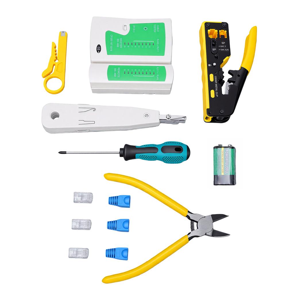 RJ45 Crimping Tool 3 in 1 Network Tool Set with Cable Tester Cutting, Stripping, Crimping Fits for RJ12 RJ11 CAT5 CAT6
