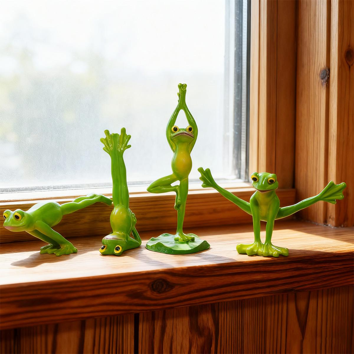 

1 шт. Набор из 4 полимерных декоративных фигурок лягушек для йоги, Украшение для дома, Праздничные подарки, Подарки для любителей лягушек, Декоративные украшения для дома на четыре сезона,
