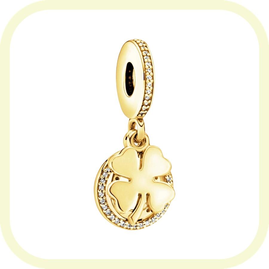 New Golden Flowers Collection Charm Bead Lucky Shamrock Rose in Bloom Daisy Flower Safety Chain Compatible With Authentic Bracelets Do It Yourself Jew