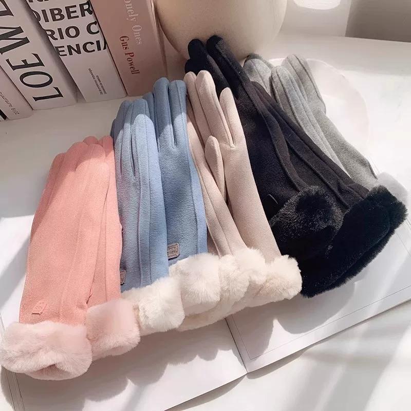 Winter Gloves for Women, Fleece-Lined, Thickened, Warm, Cute, Suitable for Cycling, Windproof, Cold-Proof, Touchscreen Compatible, Winter Season
