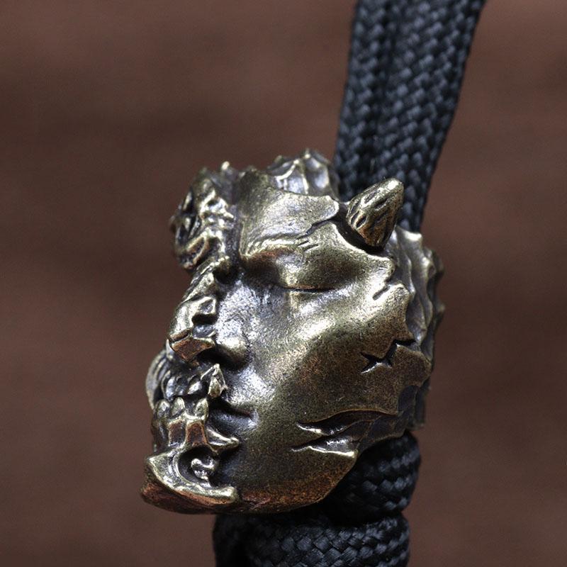 Half Skull Face Head Sculpture Brass Knife Beads EDC Outdoor DIY Paracord Woven Bracelets Charms Lanyard Hangings Accessories