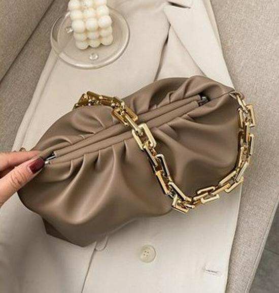 New Women's Soft Leather Thick Chain Cloud Shoulder Bag