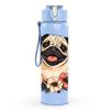 1 PZ Carino Carlino Circondato da Fiori 750ml Bottiglia d'Acqua Sportiva in Plastica Colorata Tappo con Cannuccia a Flip Anti-perdita Adatta per Sport Ufficio Uso Domestico