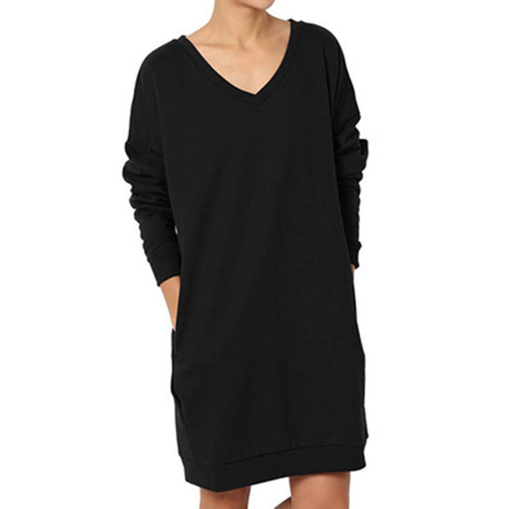 Women's Solid Color V-neck Top Long Sleeved Loose Top