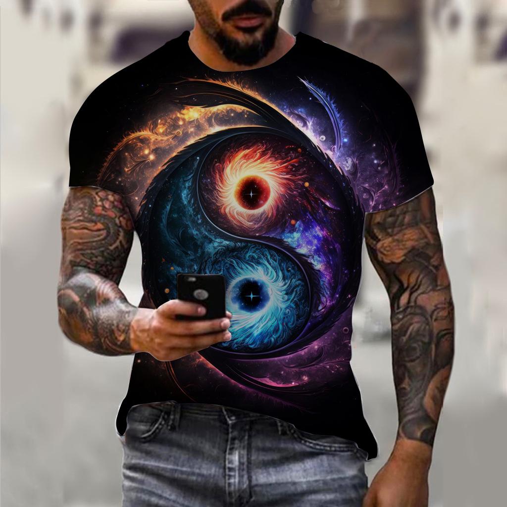 

Мужские футболки с рисунком рыбалки, футболки с короткими рукавами и 3d животным принтом волка, уличная футболка в стиле хип-хоп, футболки со схемами тай-чи S