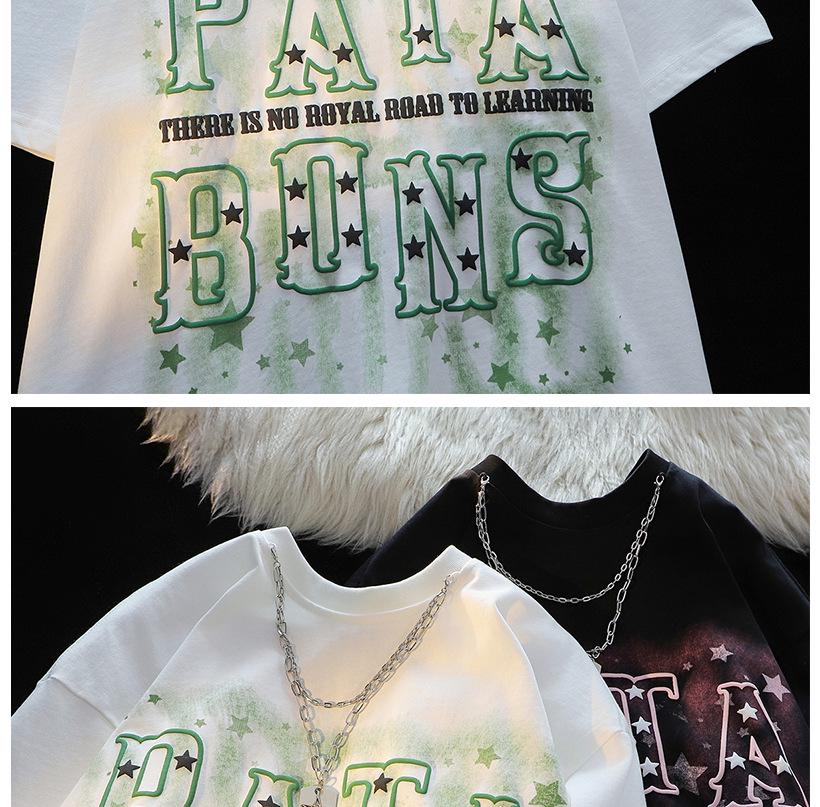 Unisex Star Letter Necklace Graphic Tee - Trendy, Pure Cotton, Loose Fit, Short Sleeve, High Street Summer Style