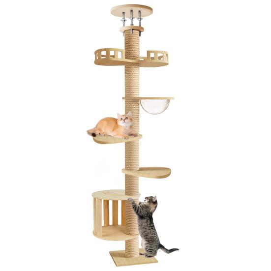 Floor To Ceiling Cat Tree, 6 Tier Adjustable Cat Tower with 7 Sisal Posts for Indoor Cats
