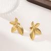 European INS Style 18K Gold Titanium Steel Leaf Flower Earrings - Simple, Versatile Stainless Steel Stud Jewelry