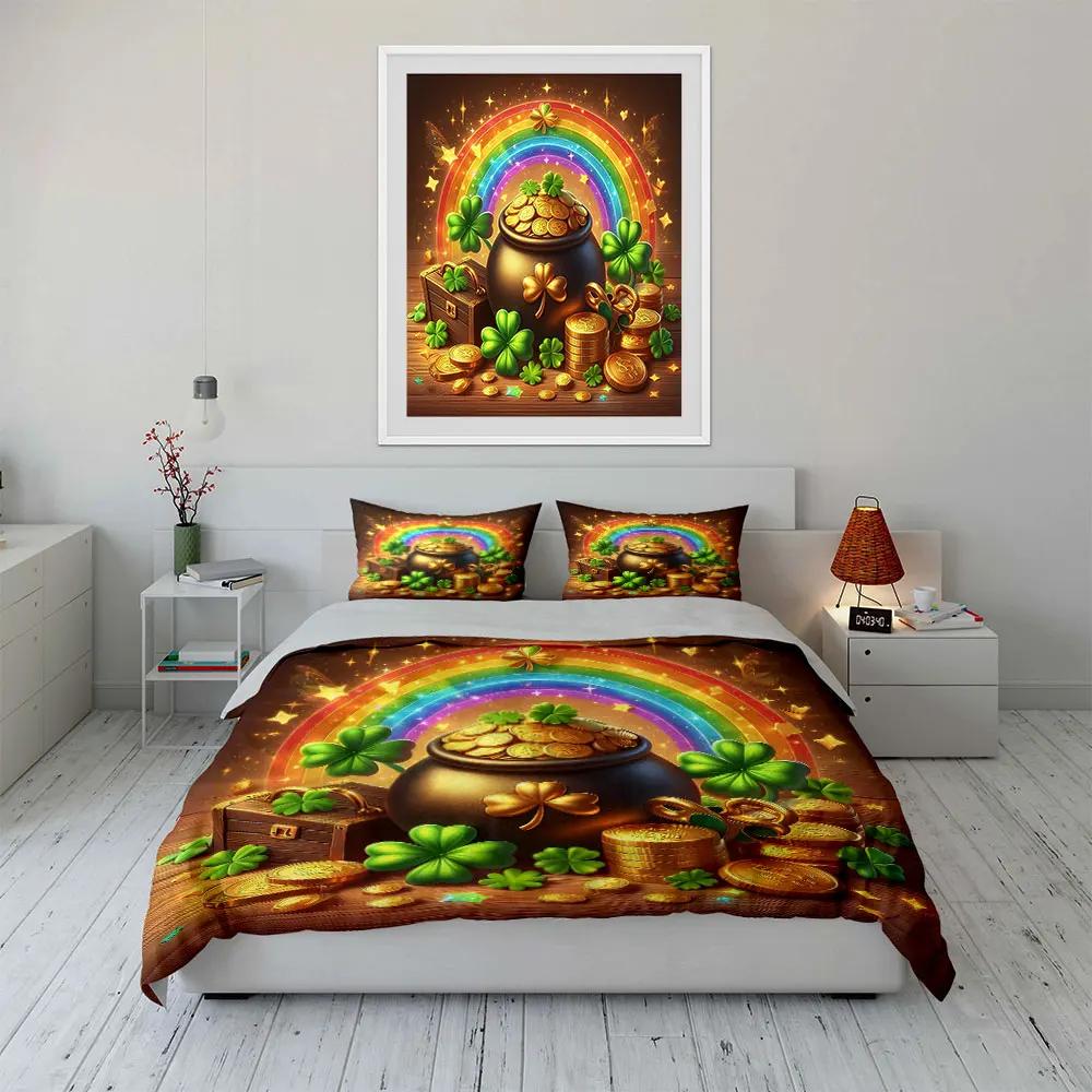 Lucky Clover Rainbow Decor Set Soft Comfortable Duvet Cover Bedding Set Included 1*Duvet Cover & 2*Pillowcases gift