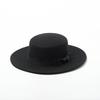 Europe, America, Autumn and Winter New Bow Wool Woolen Flat Top Top Hat Women's Fashion Wool Felt Flat Top Hat