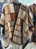 Korean Style Plaid Shawl Coat - Women's Spring/Autumn Cashmere-Feel Tassel Cloak