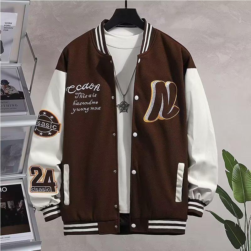 Men's Trendy College-Style Embroidered Baseball Jacket - Hong Kong Style, Perfect for Spring and Autumn Couples and Students