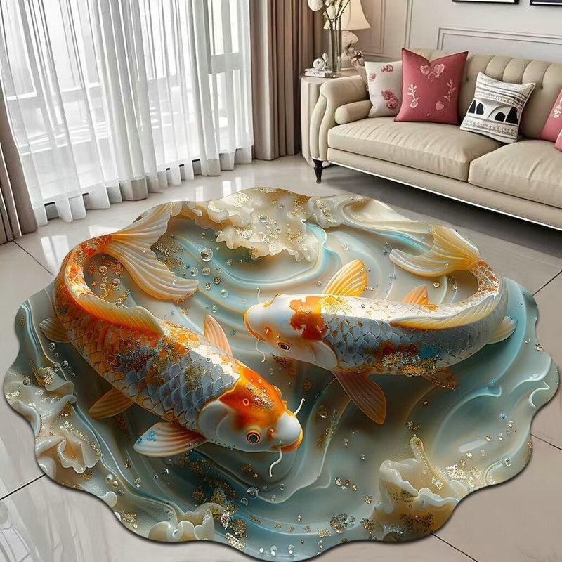Tapete 3D Visual Peixe Koi, Tapete Pequeno, Adequado para Portas, Salas de Estar e Banheiros