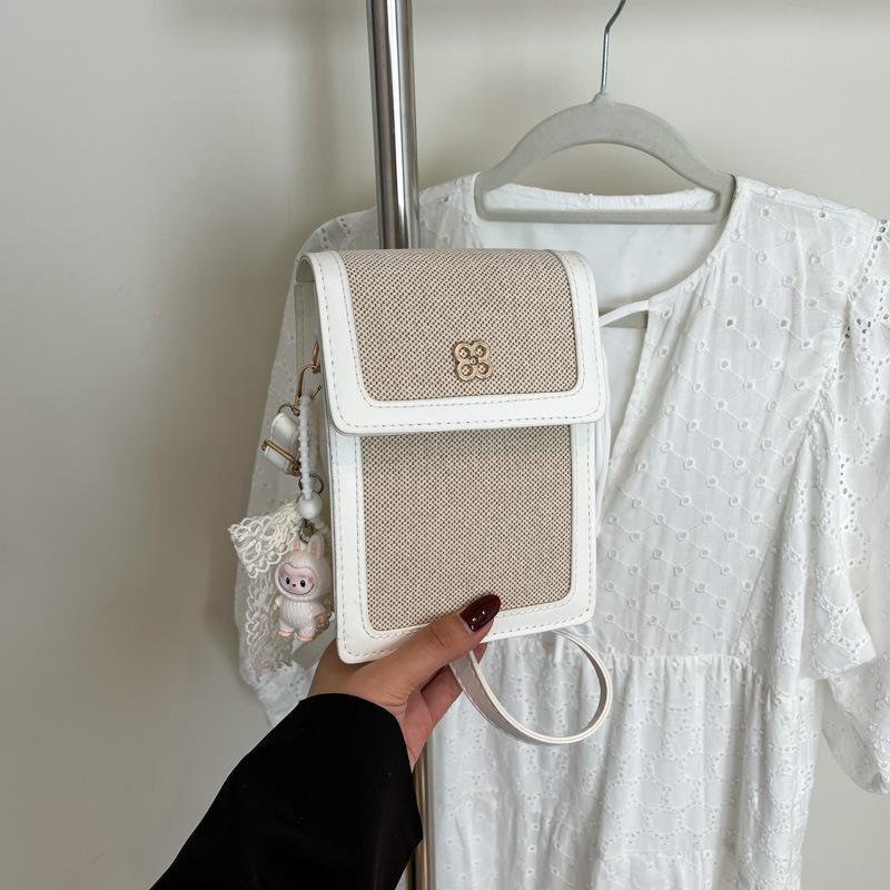 

Summer high-end texture versatile fashion small bag women s new contrasting color trend messenger bag mobile phone bag Without pendant білий