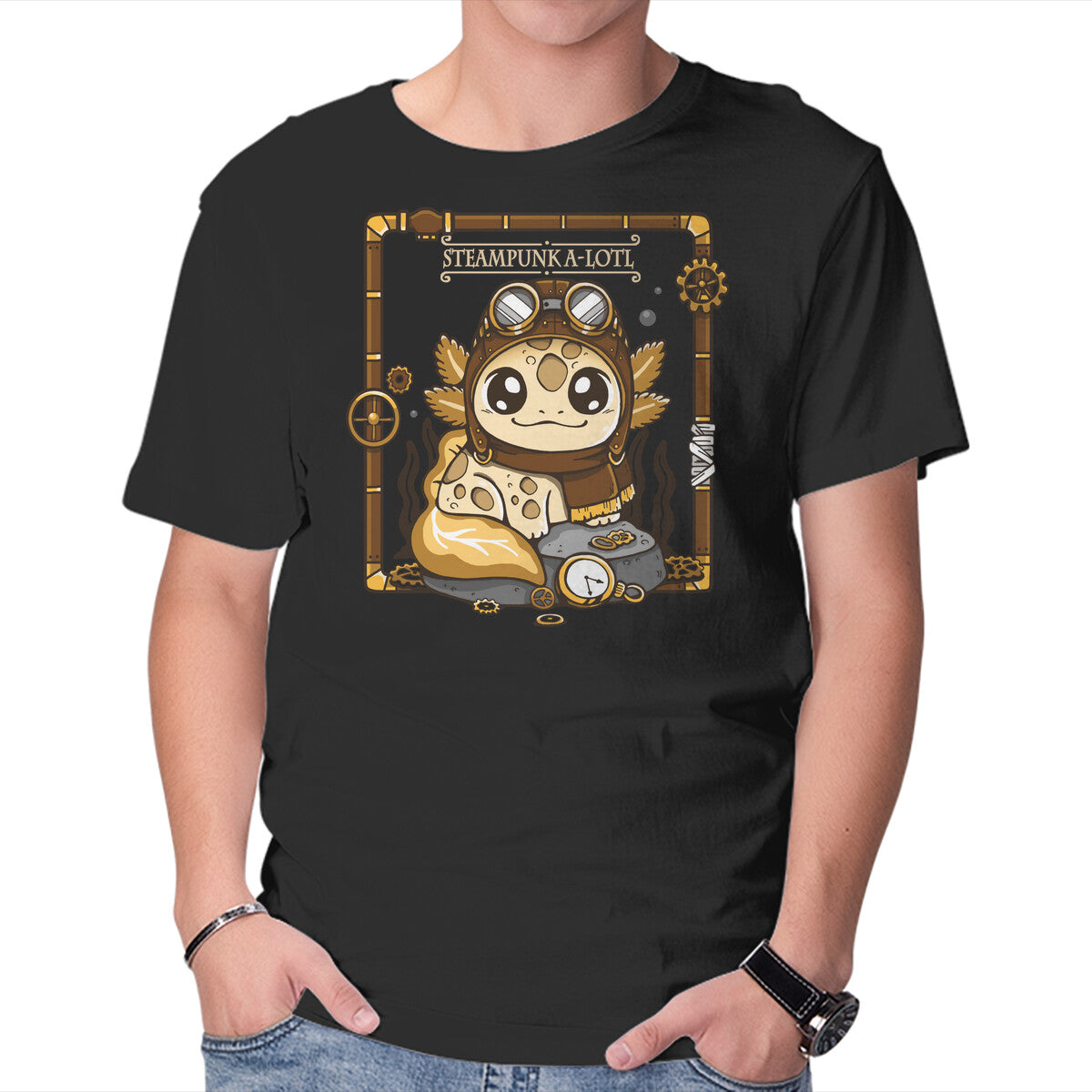 Unisex Crew Neck T-Shirt Steampunk A-lotl Graphic Short Sleeve Casual Tee M