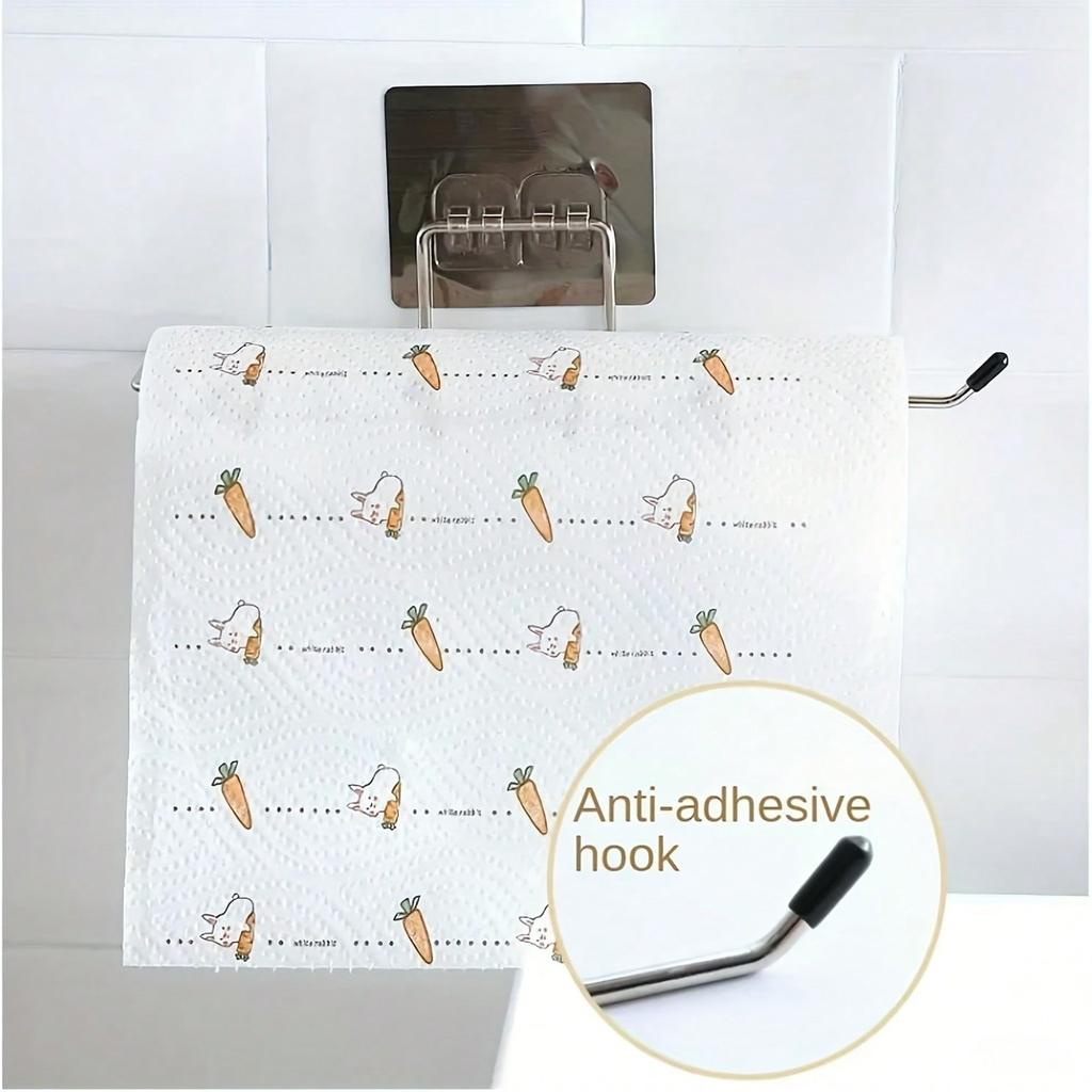 Kitchen Paper Roll Holder, Bathroom Toilet Paper Storage Rack, Towel Rack, Self-Adhesive Cabinet Cloth Hanger, Bathroom Toilet Paper Holder