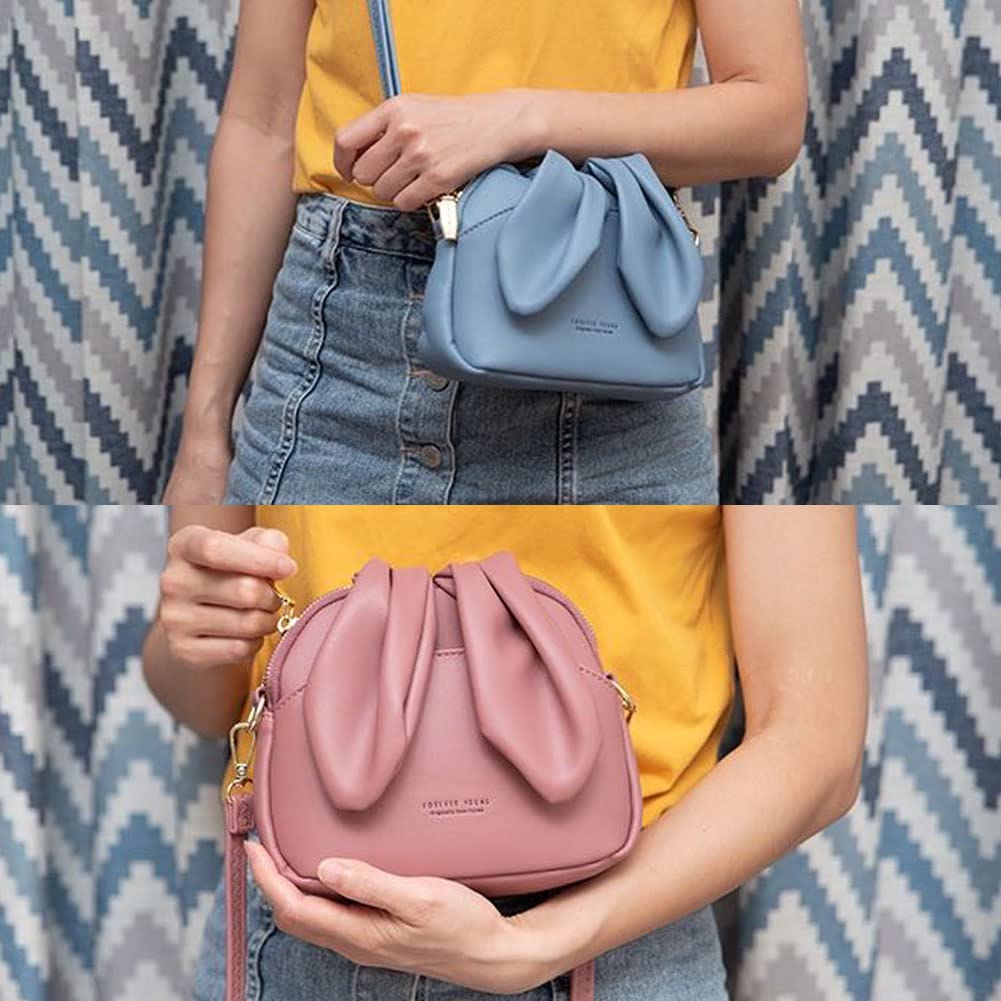 JoveJek Women's Shoulder Bag, Crossbody Bag with Rabbit Ears and Smartphone Pouch, Adjustable Length, Genuine Leather, Soft, Lightweight,