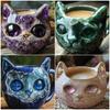 Sparkling Crystal Cats Face Mugs Handmade Resin Artware Collectible Item For Coffee Drinkers Kitchen Display