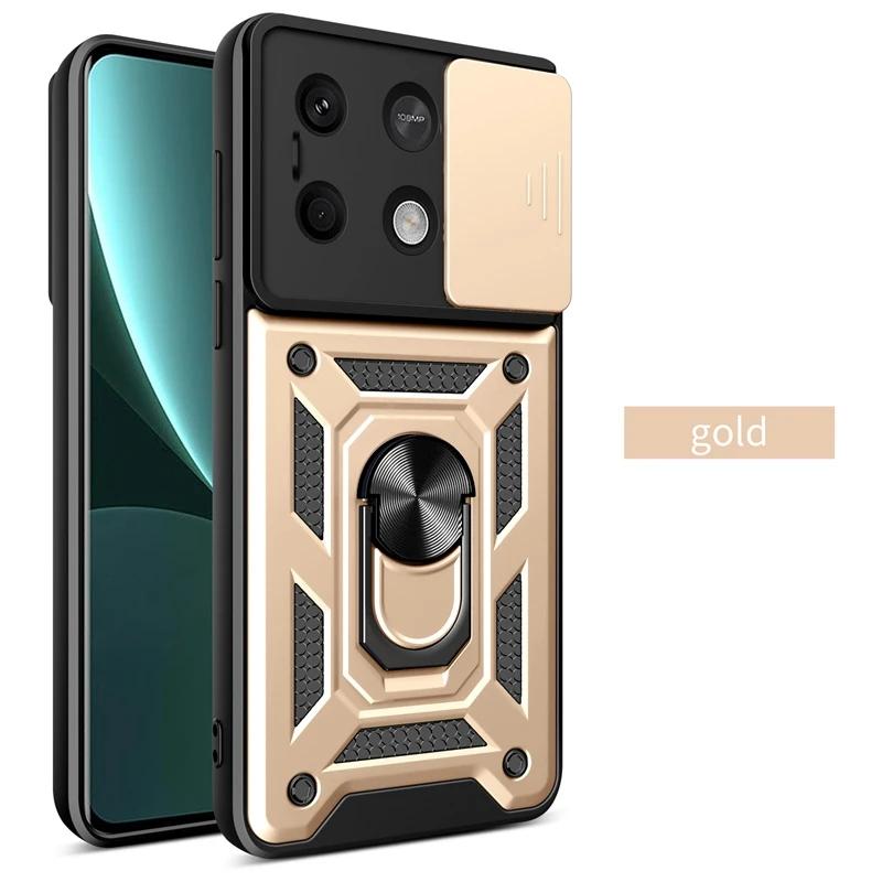 

Чехол Armor для Xiaomi Poco F6 X6 M6 Pro M5 F5 X5 GT C65 C40 4G 5G, защитный чехол для объектива с кольцом, магнитный держатель, чехол Fundas Poco X6 золотой
